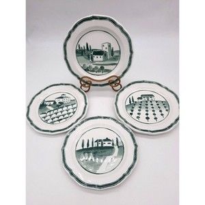 Williams-Sonoma Market Place Set Of 4  Green/White 8" Salad Plates Country Farm